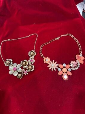 Gold and Pink Floral Statement Necklace - Women Jewelry